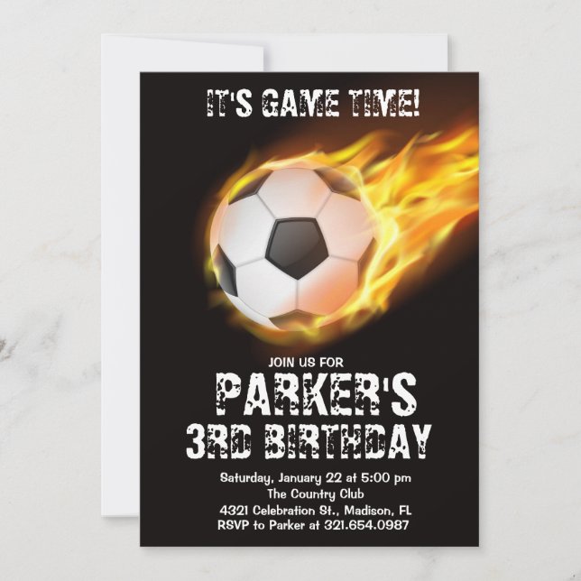 Sports Theme Game Fire Soccer Birthday Invitation (Front)