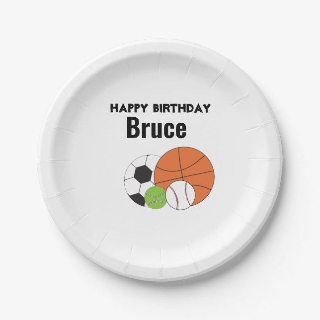Sports Theme Happy Birthday Personalize Paper Plates (Front)