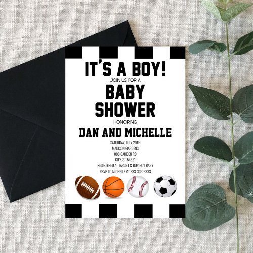 Sports Theme Its A Boy Baby Shower Invite