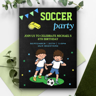 Sports Theme Kids Soccer Birthday Party Invitation