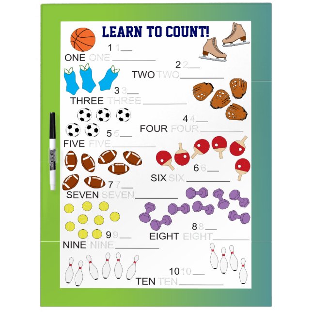 Sports Theme Learn to Count Dry Erase Board (Front)
