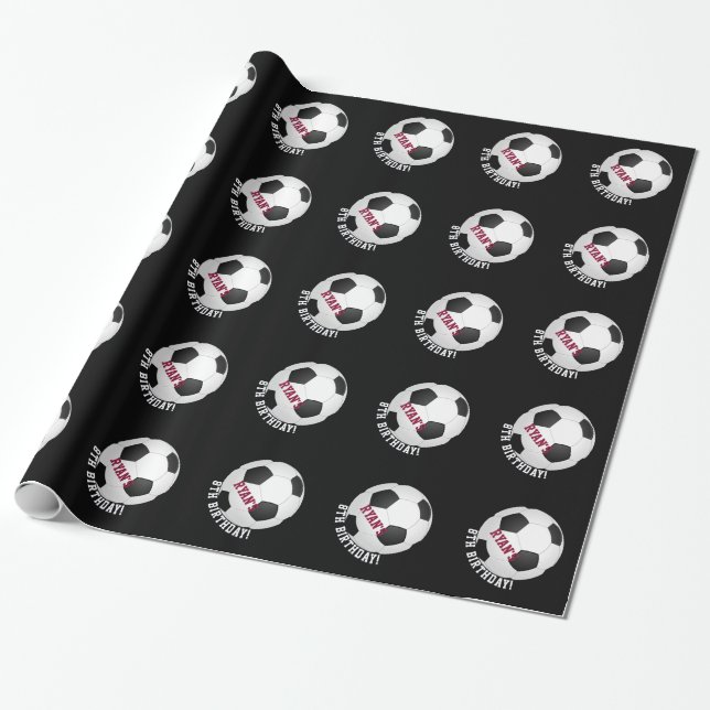 Sports Theme | Soccer Birthday Personalized Name Wrapping Paper (Unrolled)