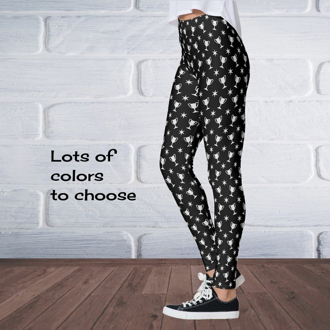 Sports theme trophy stars symbol pattern black leggings (Creator Uploaded)