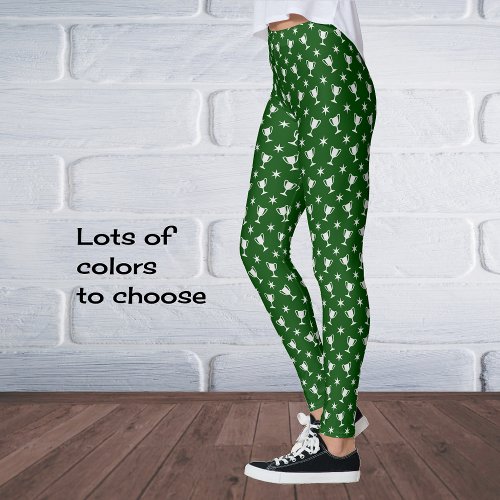 Sports theme trophy stars symbol pattern green leggings