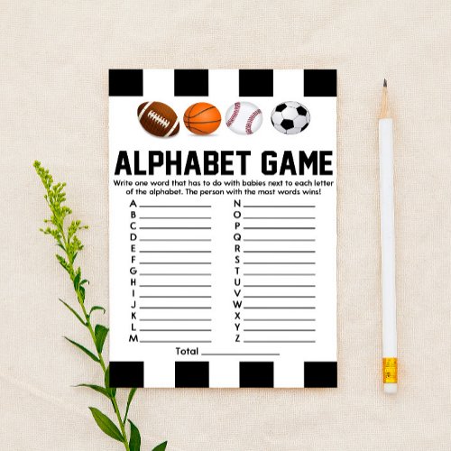 Sports Themed Alphabet Baby Shower Game Stationery