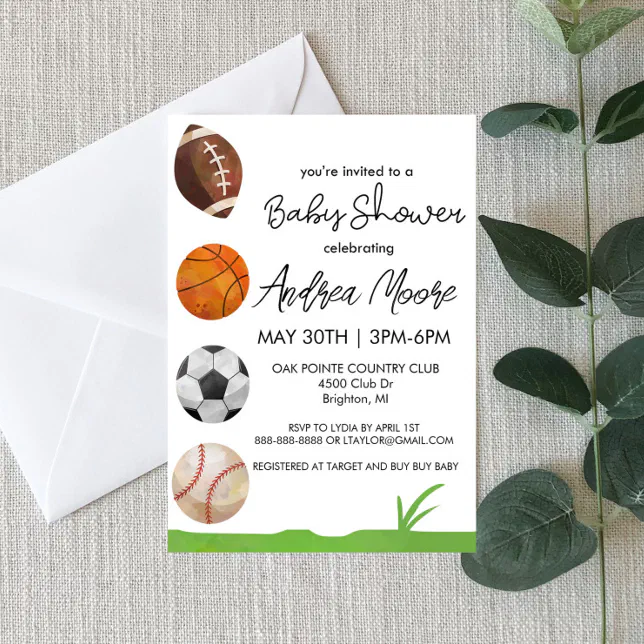 Sports Themed Baby Shower Invitation | Zazzle