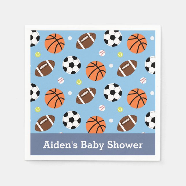 Sports Themed Baby Shower Party Supplies Napkins (Front)