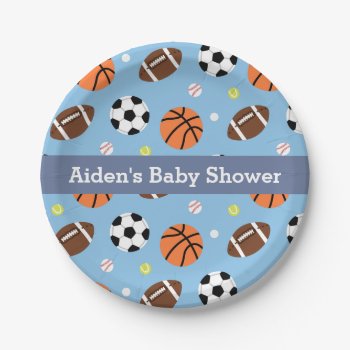 Sports Themed Baby Shower Party Supplies Paper Plates by RustyDoodle at Zazzle