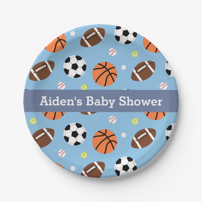 Sports Themed Baby Shower Party Supplies Paper Plates (Front)