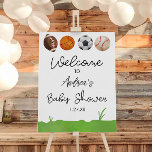 Sports Themed Baby Shower Welcome Sign<br><div class="desc">this is a sports themed baby shower welcome sign. It included a football,  basketball,  soccer,  and baseball. 

boy's baby shower,  shower for boy,  boys theme for baby shower,  sport green</div>