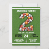 Sports Themed Balls 2nd Birthday Party Invitation (Front)