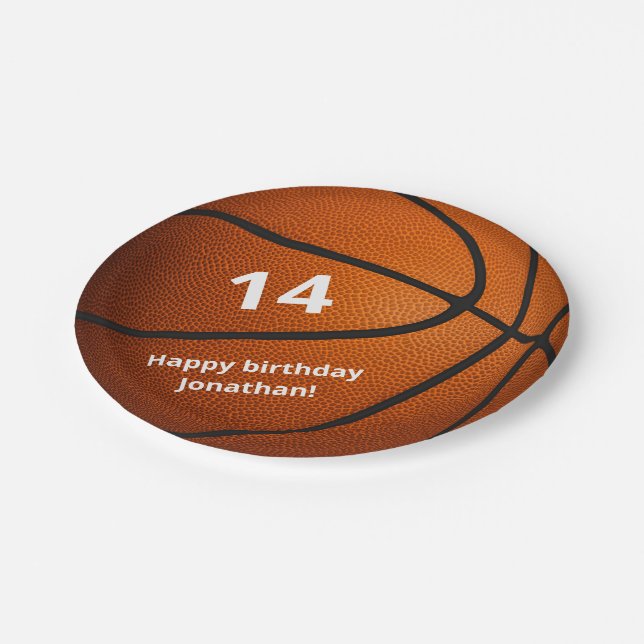 sports themed basketball birthday party paper plates (Angled)