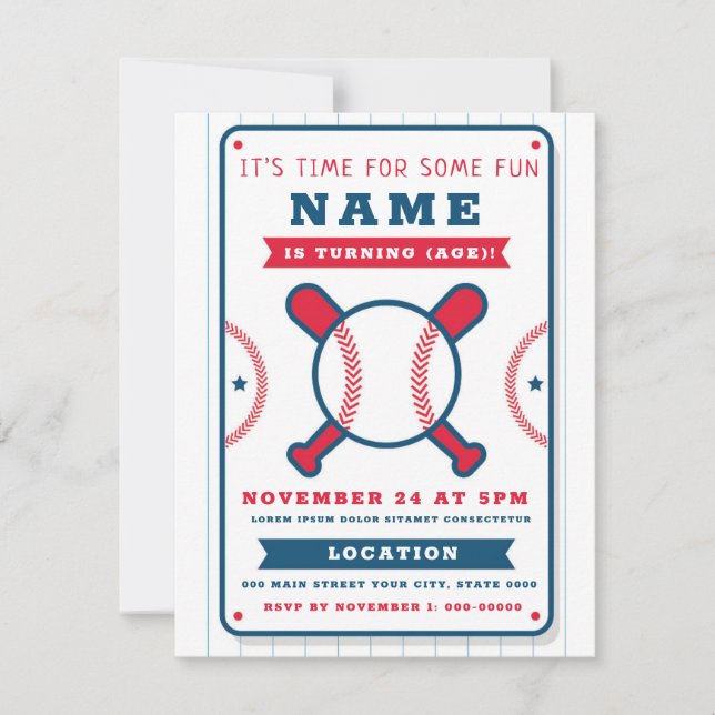 Sports-Themed Birthday Invitation: Baseball Invitation (Front)