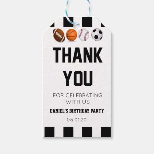 Sports Themed Birthday Party Favor Gift Tag