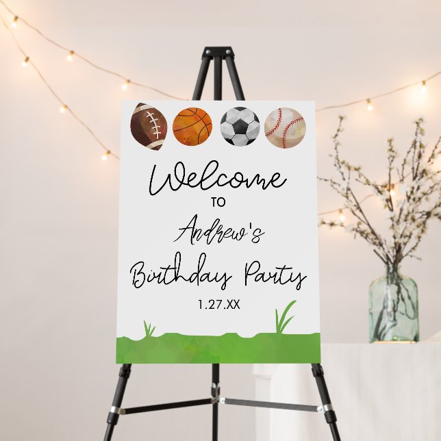 Sports Themed Birthday Party Welcome Sign (In Situ (Stand))