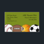 Sports Themed Business Card<br><div class="desc">Sports themed business card with baseball,  football,  basketball and soccer ball on green background.  Great choice for coaches or any sporting goods related businesses or organizations.Graphics©http://www.delightful-doodles.com/</div>