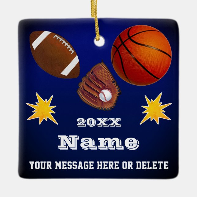 Sports Themed Christmas Ornaments, CUSTOMIZABLE Ceramic Ornament (Front)