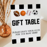 Sports Themed Gift Table Pedestal Sign<br><div class="desc">This is a sports themed Gift table sign. It includes a football,  baseball,  basketball,  and soccer.


baby shower decorations,  birthday party decor,  b-day party signs,  bday cards gifts table ideas,  boy baby shower decoration</div>