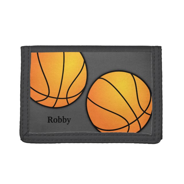 Sports Themed Gray Boys Custom Basketball Wallet (Front)