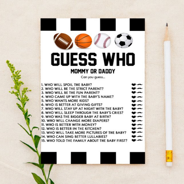 Sports Themed Guess Who! Baby Shower Game Statione Stationery (Creator Uploaded)