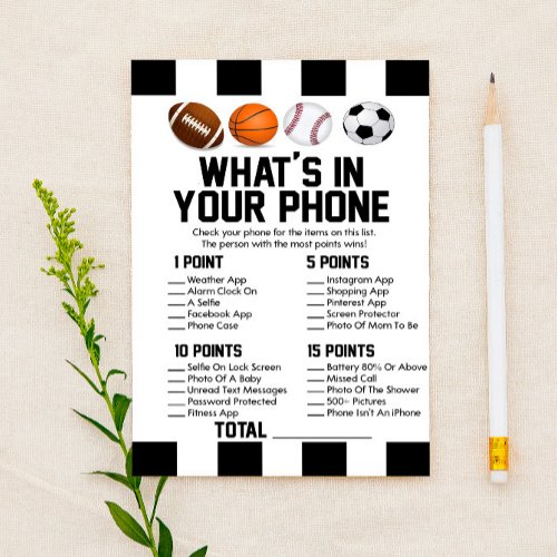 Sports Themed In Your Phone Baby Shower Game Stationery