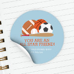 Sports-Themed Kids Classroom Valentines Day Classic Round Sticker