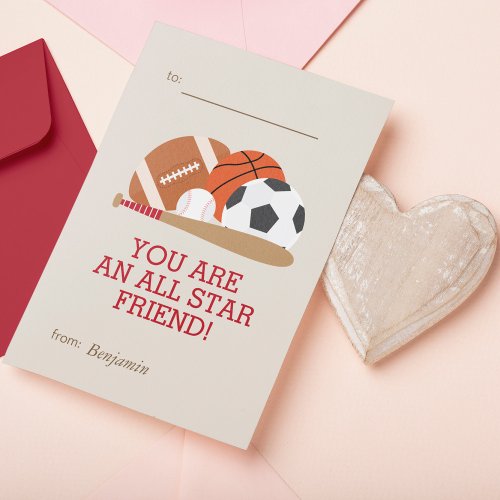 Sports_Themed Kids Classroom Valentines Note Card