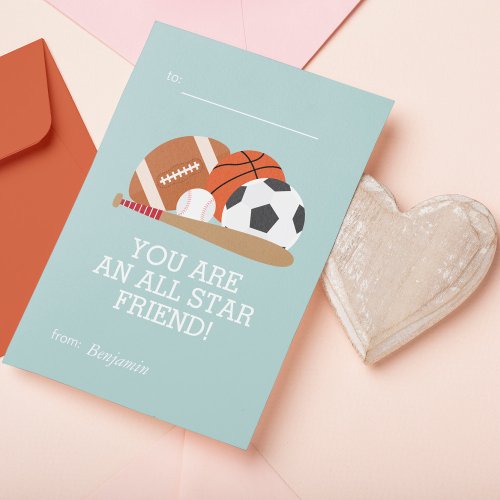 Sports_Themed Kids Classroom Valentines Note Card