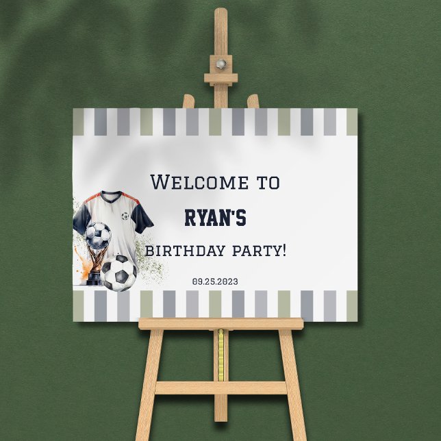 Sports Themed Party Decor Soccer Foam Board (Green Blue Soccer Birthday Party Welcome Sign)