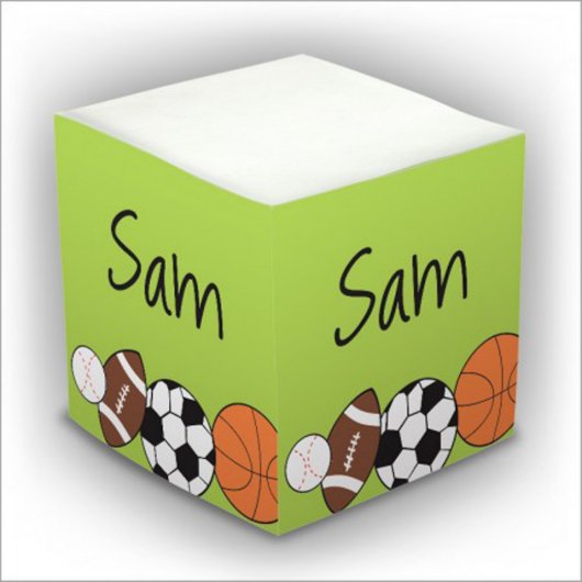 Sports Themed Self-Stick Memo Cube Notepad (Front)
