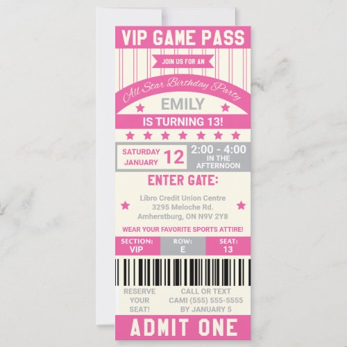Sports Themed Ticket Birthday Invitation