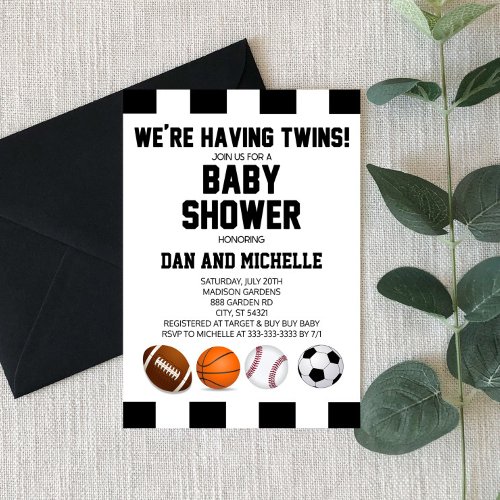 Sports Themed Twins Baby Shower Invitation