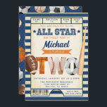 Sports Ticket 2nd Birthday Party Invitation<br><div class="desc">This Sports Ticket themed 2nd birthday party invitation is designed to match our Sports collection! This theme is perfect for any gender, boy or girl, with vibrant colorful tones of navy, brown, and orange. This design features sports ball clipart and a ticket themed background. The backside features matching sports balls...</div>