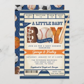 Sports Ticket Baby Shower Invitation by PerfectPrintableCo at Zazzle