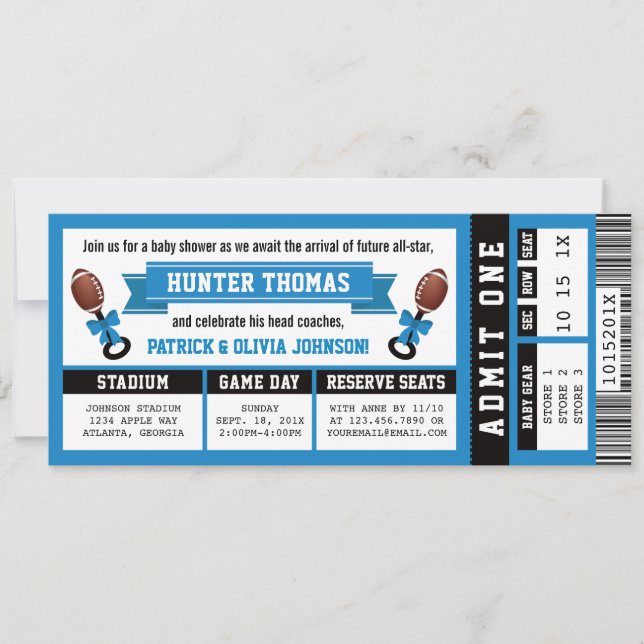 Sports Ticket Baby Shower Invitation, Black, Blue Invitation (Front)