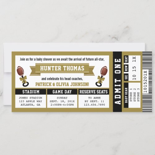 Sports Ticket Baby Shower Invitation Black Gold Invitation