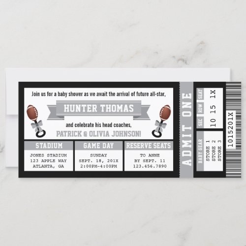 Sports Ticket Baby Shower Invitation Black Gray Invitation