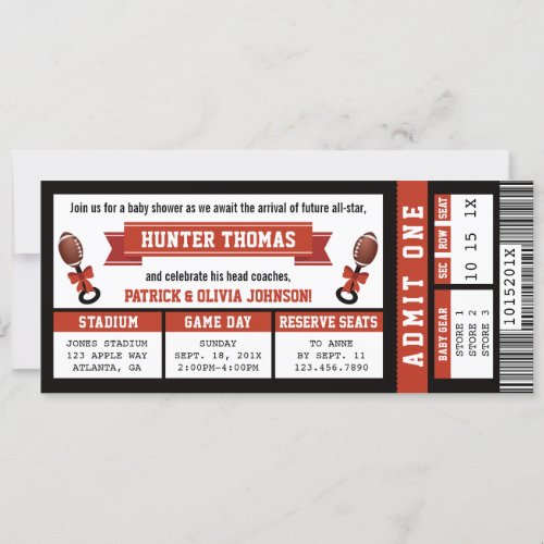 Sports Ticket Baby Shower Invitation Black Red Invitation