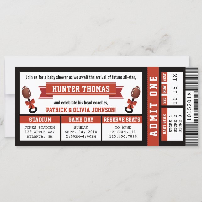 Sports Ticket Baby Shower Invitation, Black, Red Invitation (Front)