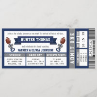 Sports Ticket Baby Shower Invitation, Blue, Gray