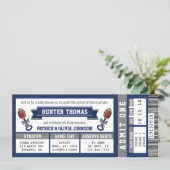 Sports Ticket Baby Shower Invitation, Blue, Gray Invitation (Standing Front)