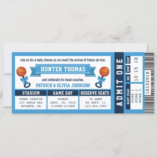 Sports Ticket Baby Shower Invitation Blue Invitation