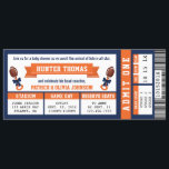 Sports Ticket Baby Shower Invitation, Blue, Orange Invitation<br><div class="desc">Kick off the celebration as you await the arrival of a future little all-star with this oversized sports ticket baby shower invitation! Are you a hard-core fan? This invitation can be customized for your favorite team and sport. Please email dereimerdesign@gmail.com before ordering for customization.</div>