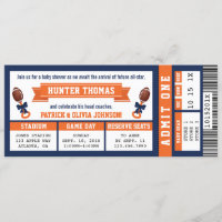 Sports Ticket Baby Shower Invitation, Blue, Orange
