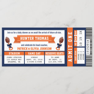 Denver Broncos Colored Football Party Ticket Invitation