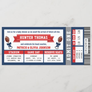 Sports Ticket Baby Shower Invitation, Blue, Red Invitation