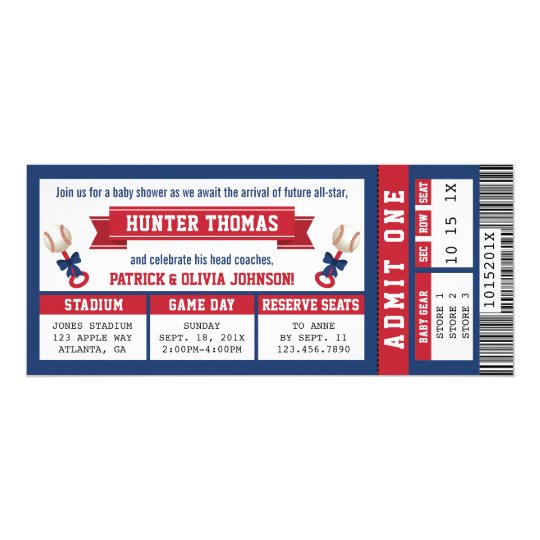 Sports Ticket Baby Shower Invitation Blue Red Zazzle