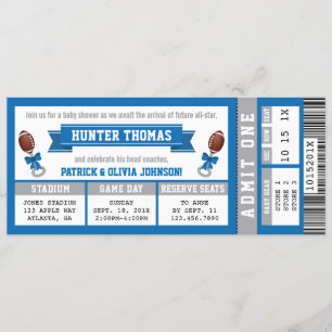 Sports Ticket Baby Shower Invitation, Blue, Silver Invitation