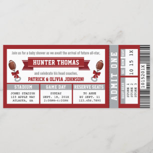 Sports Ticket Baby Shower Invitation, Crimson Invitation