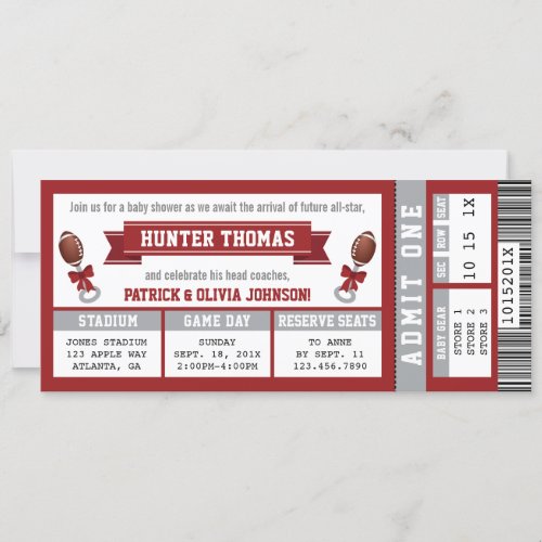 Sports Ticket Baby Shower Invitation Crimson Invitation